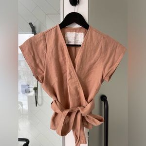 Not Perfect Linen MADRID cropped linen wrap top
